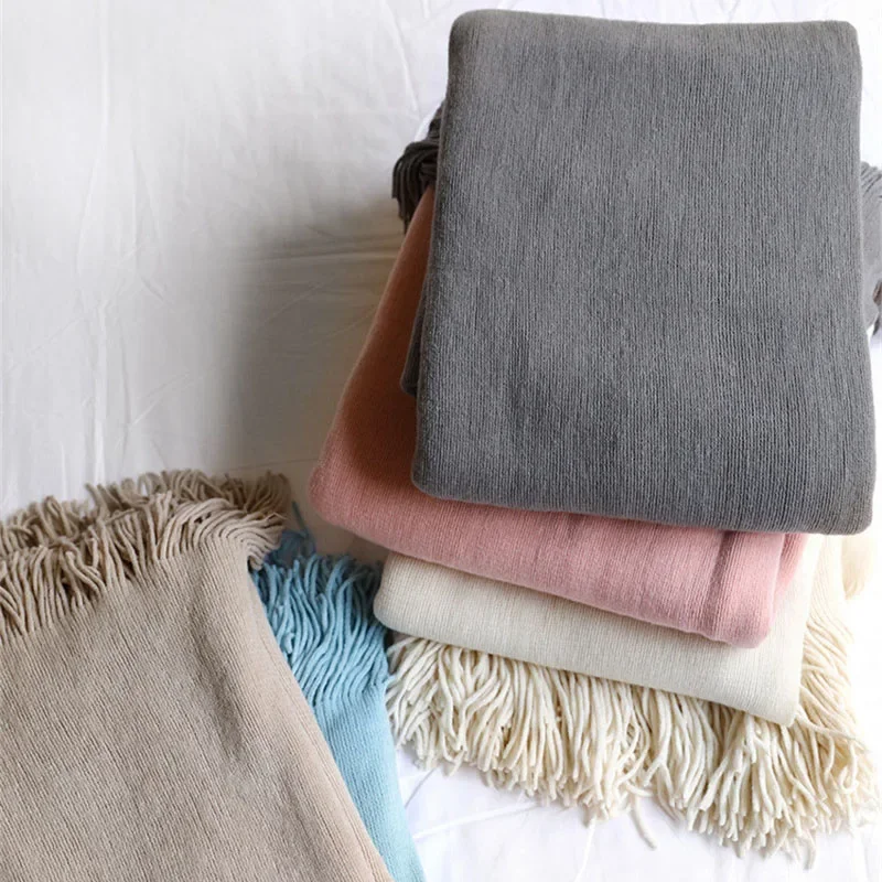 Emulation Cashmere Siesta Blanket Solid Color Knitted Sofa Throw Blankets Skin-friendly Bedding Soft Blanket for Bed Cozy Shawl