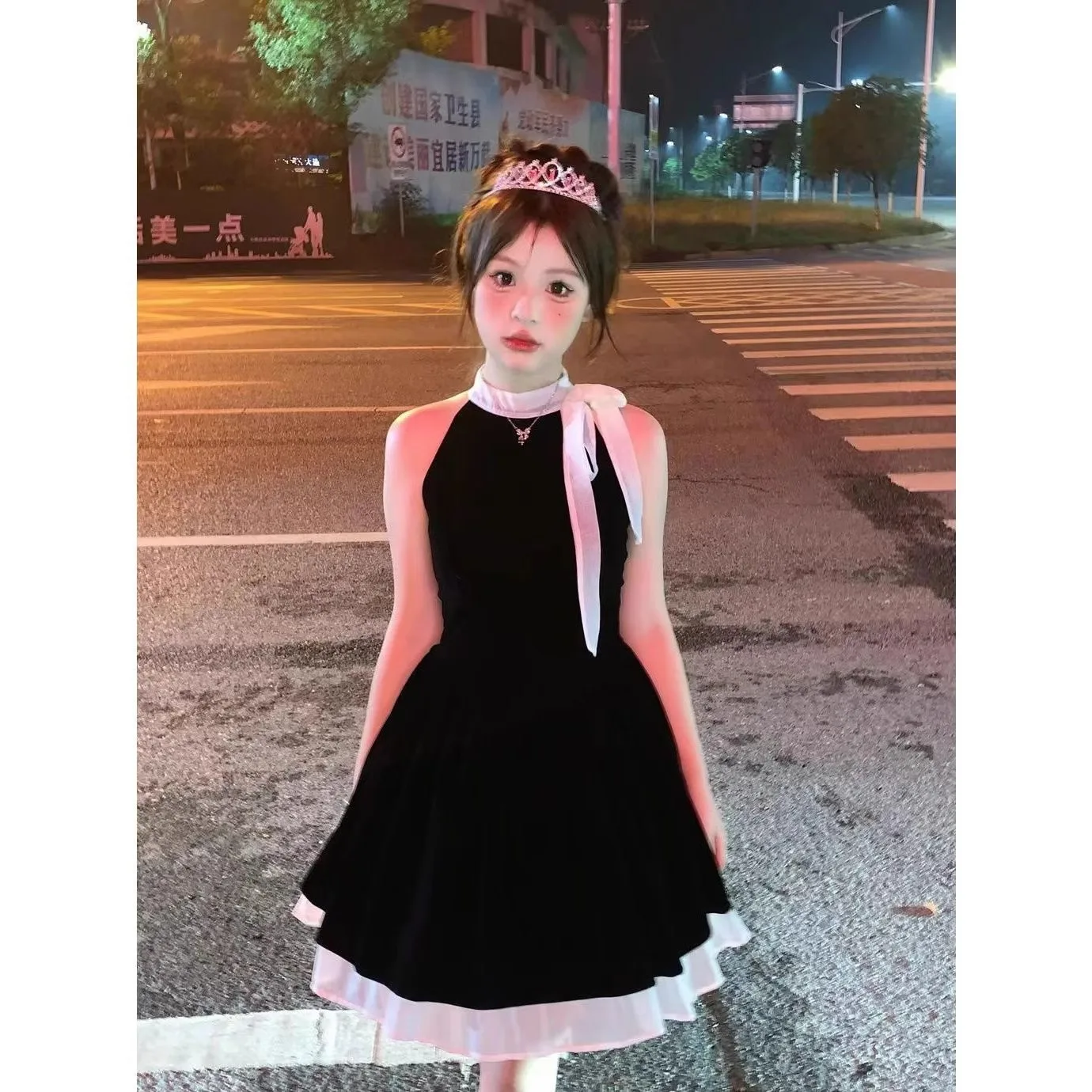 Vestidos sem mangas feminino aniversário sexy verão tule apliques oco cintura elástica queimado em camadas fairycore doce piquenique