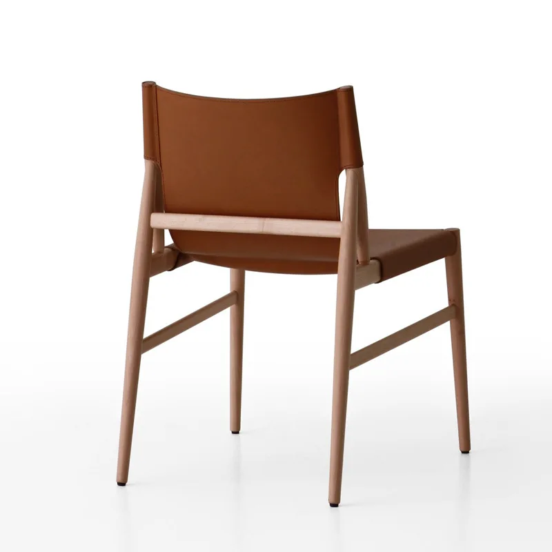 Solid wood dining chairs, saddle leather chairs, fashionable and minimalist chairs, casual negotiation chairs