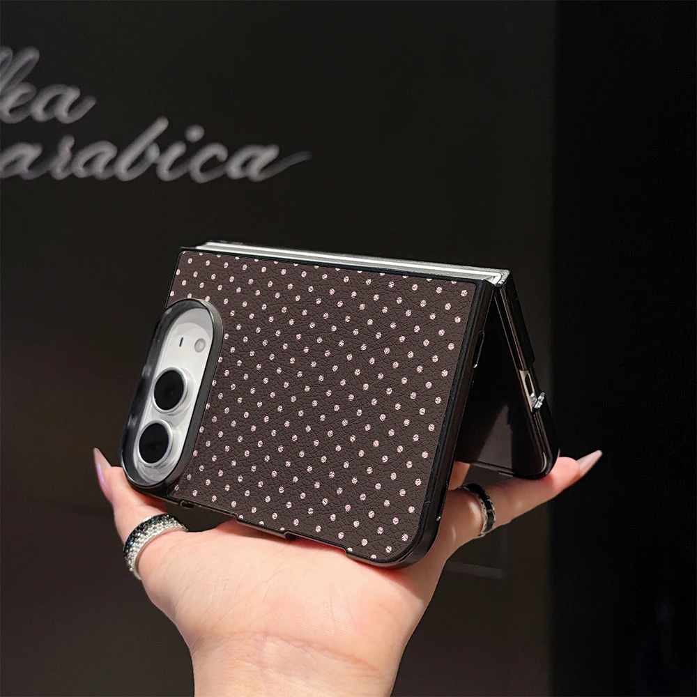 Pirve Pink Dot Phone Case For IPhone Duo For IPhone 18 Premium PU Leather Shockproof Protective Fold Cover