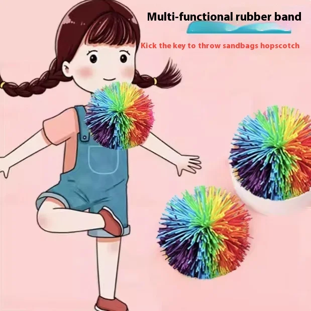 Children's Rainbow Striped Ball Rubber Thread Ball Toy Anti pressure Elastic Ball Children's Novelty Toy Fun Rubber Toy