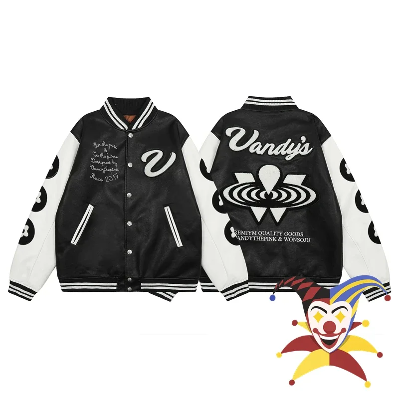 

Embroidered VandyThepink Baseball Coat Jacket Women Men Black White Heavy Fabric Unisex Flocking Towel Clothing