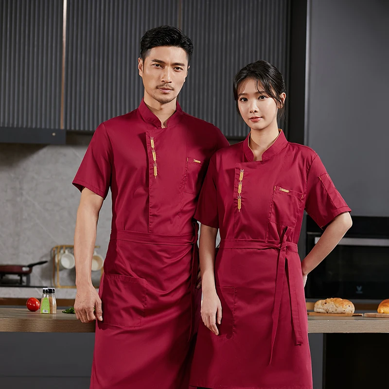 Chef Jacket Men Dining Hall Cooking Clothes Tops Pizza Cook Uniform Bakery Cafe Kitchen Coat Summer Restaurant Working Clothing