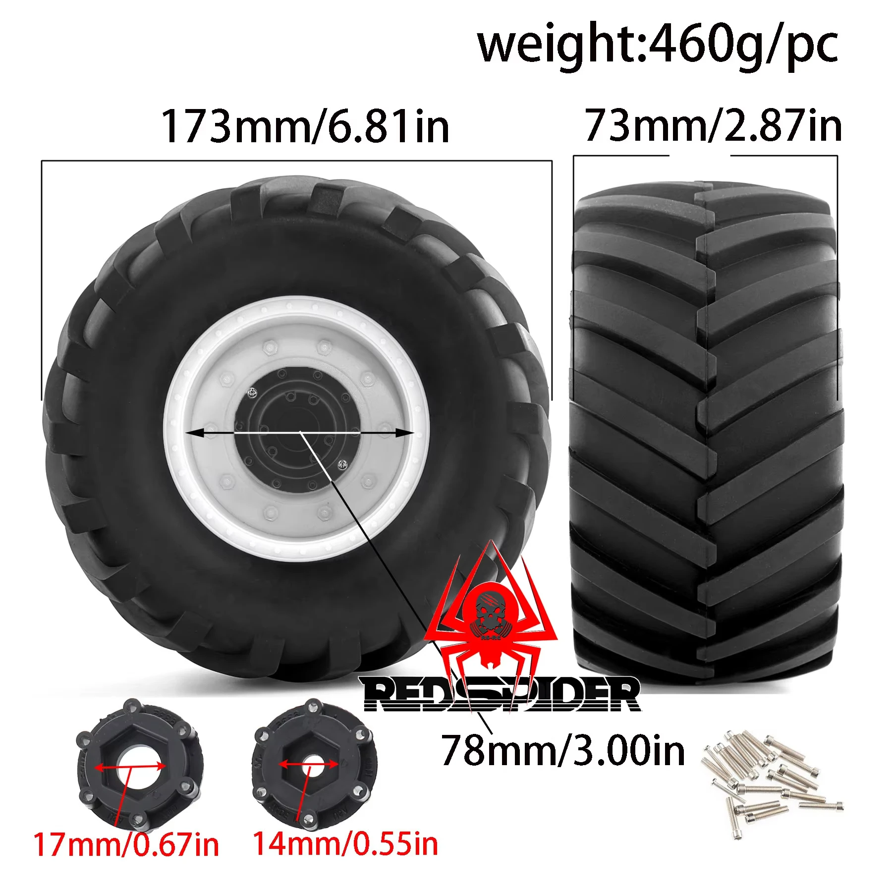 2Pcs 173mm 1/8 Truck Buggy Wheels Tires Truck Tyres 14mm 17mm Hex for Trx4 HIMOTO HSP HPI Mk2 Axial Kyosho Tamiya Hpi
