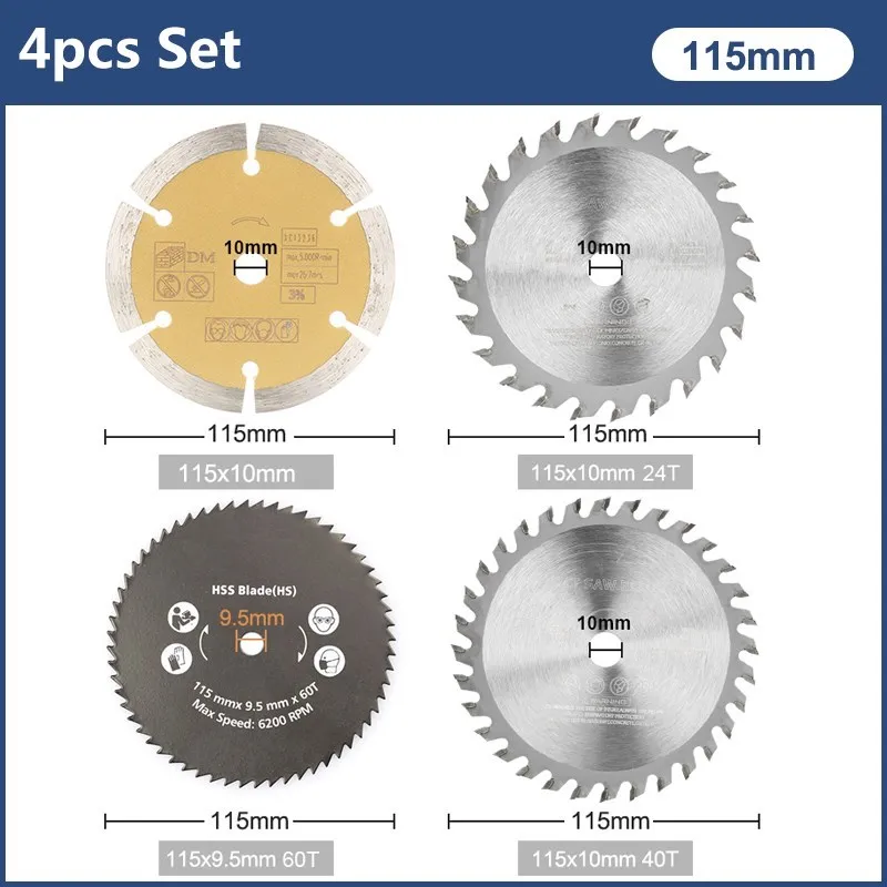 CMCP-hoja de sierra de madera, disco de sierra TCT con punta de carburo de 115mm para carpintería, disco de corte de plástico PVC, hoja de sierra Circular