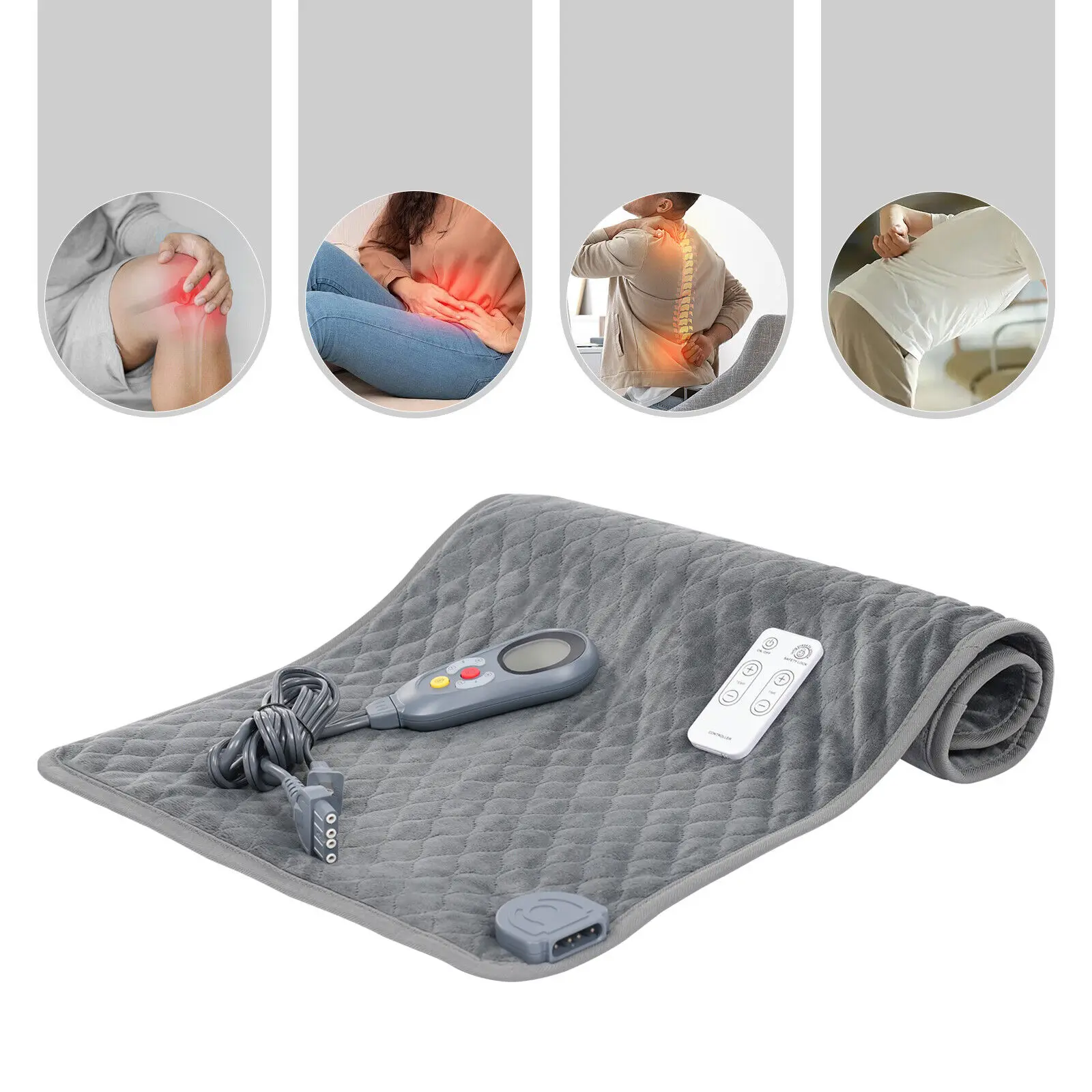 

Heating Pad Heating Pad for Back Pain Relief and Cramps Adjustable Temperature Wired /Wireless Remote Contro with Timer Grey