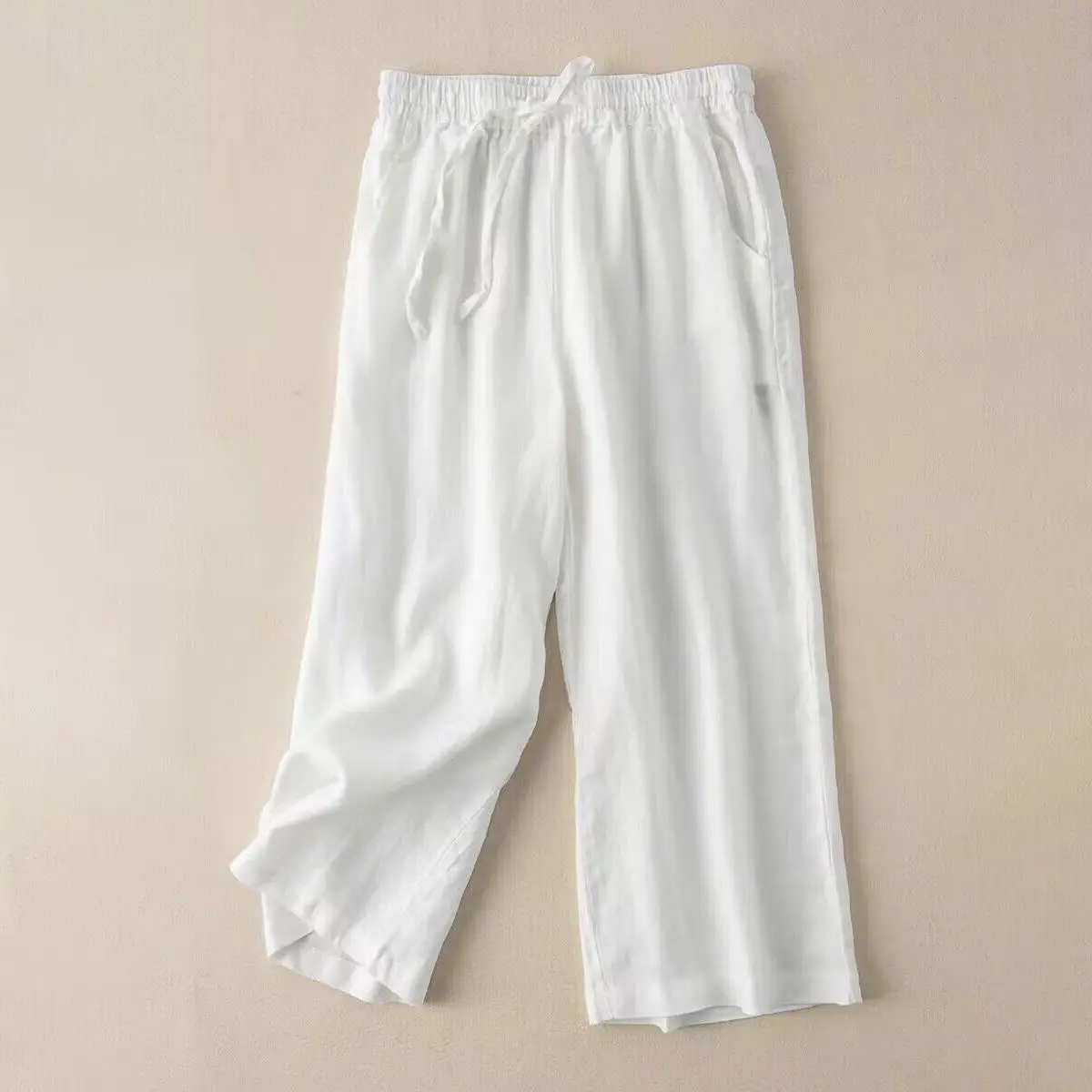 Men's Cotton Linen Pants Summer Collection Comfortable Casual Solid Color Loose Fit plus Size M-4XL Breathable Elastic Waist