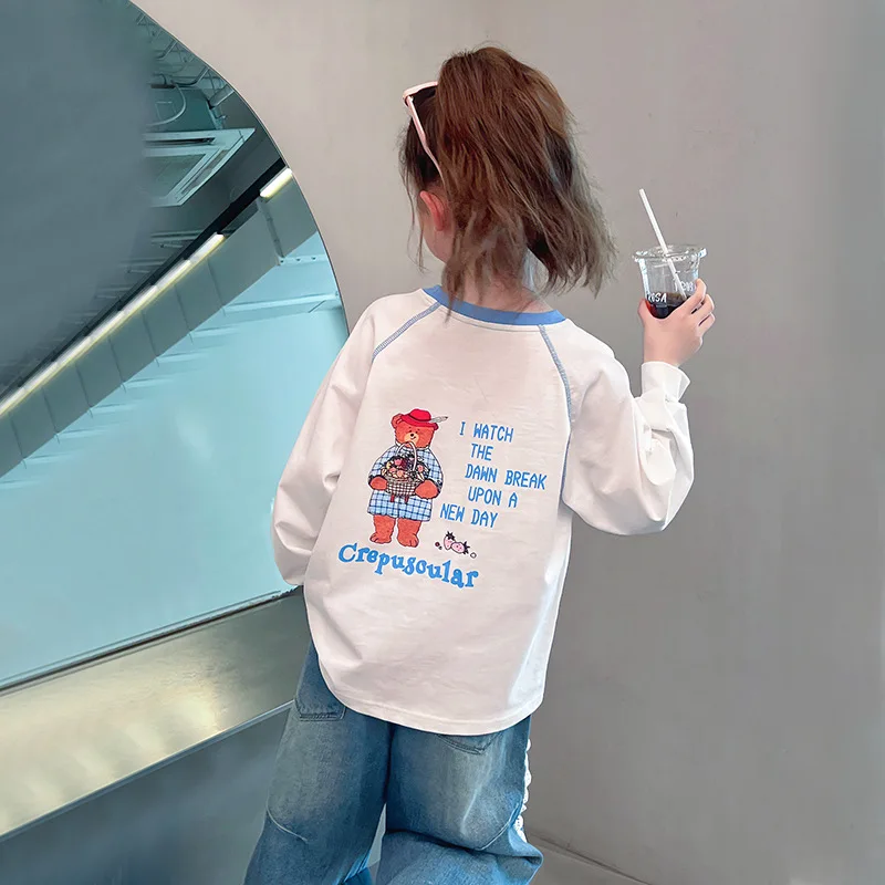 

Big Kids Long Sleeve White UndershirttTrendy Children's Sweatshirt Girls' Top Base Layer2025New Spring and Autumn Clothing
