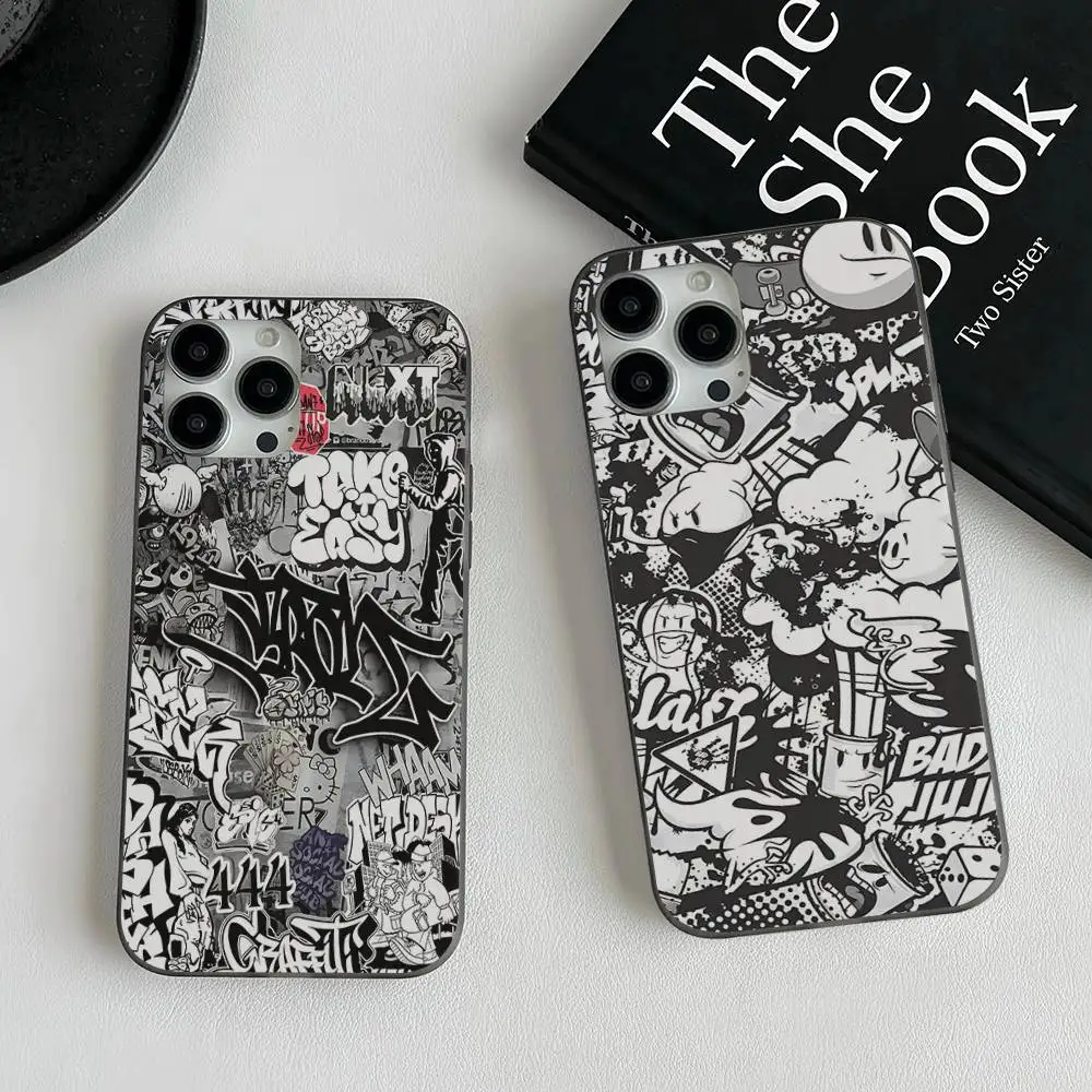 

Cool Black Graffiti Phone Case Corrugated Pattern Phone Case For iPhone 17 Air 16 15 Plus Pro Max Matte Shockprooof Cover