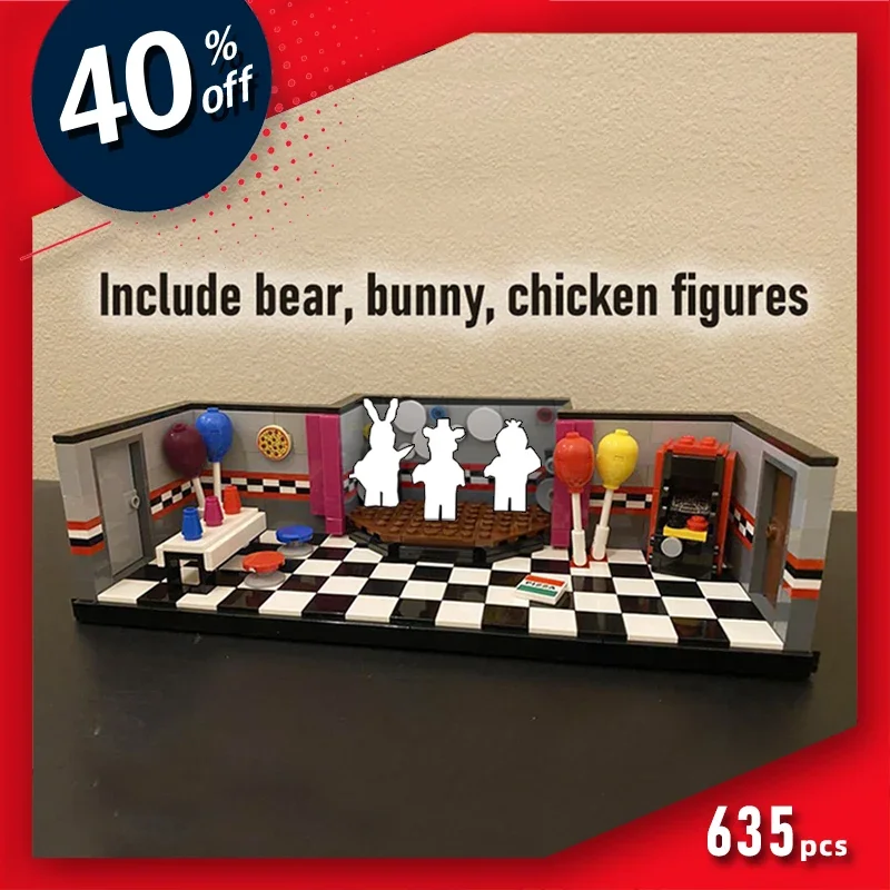 

horror game toys bear action figures Bunny characters security office restaurant show stage horror game scenes building blocks