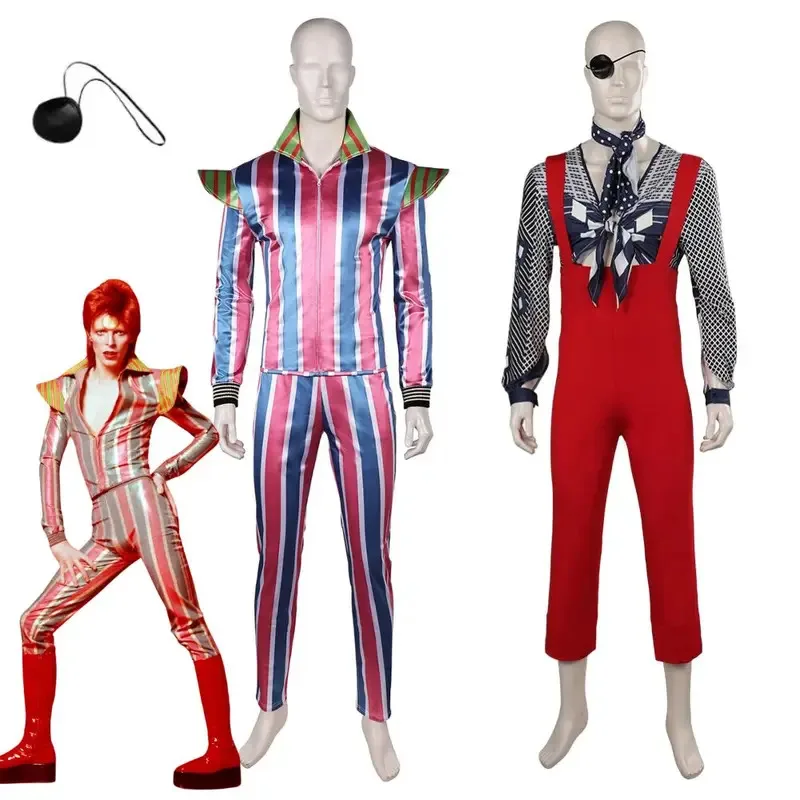 

David Legend Bowie Cosplay The Thin White Duke Costume Disguise Adult Men Overalls Shirt Scraf Fantasia Halloween Carnival Suit
