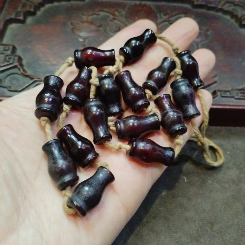 Oriental Antique Bottle Shape Wooden Beads String Polished Dark Wood Loose Beads For Bracelet Necklace DIY Craft Making Supplies