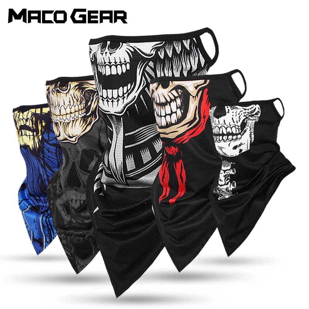 Skull Cycling Bandana Triangle Tube Scarf Half Face Mask Neck Gaiter Cover Multifunctional Hiking Hunting Hang-Ear Running Men