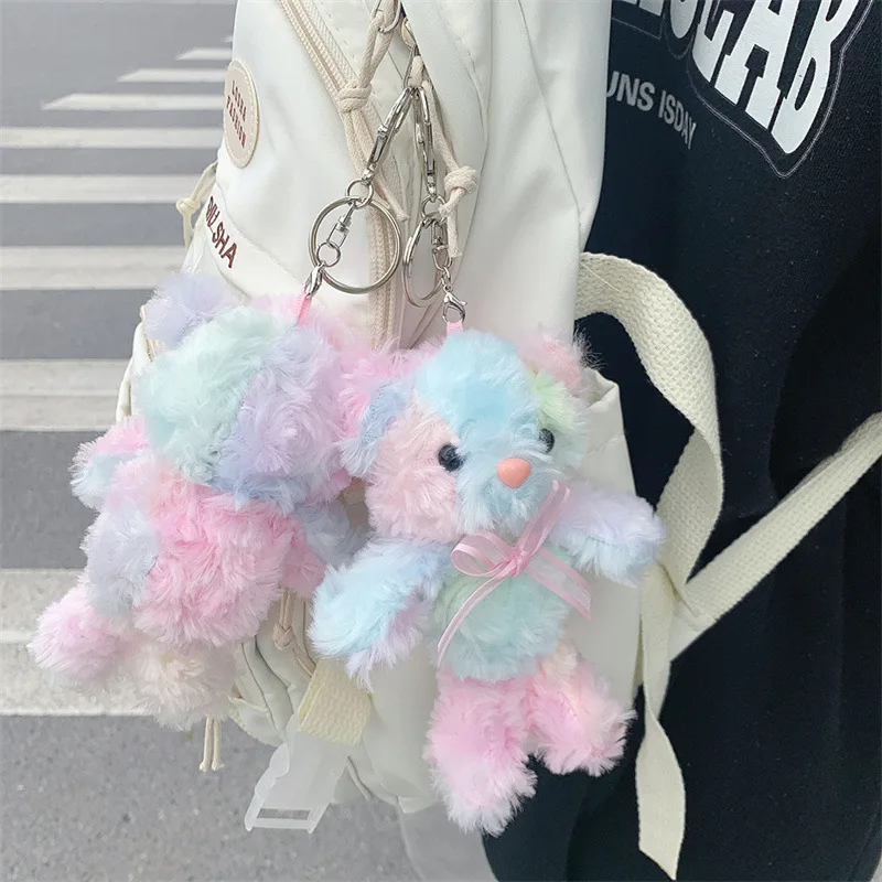 15CM New Cute Gradient Colour Bear Doll Children's Cartoon Cute Backpack Pendant Doll Toy Gift Keychain Plush Doll