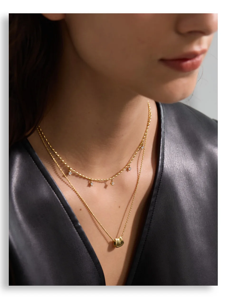Yhpup Luxus Mode Doppel-Schicht Zirkonia Tropfen Exquisite Kette Overlay Halskette Edelstahl Beliebte Anhänger Kragen Schmuck – Detail 6