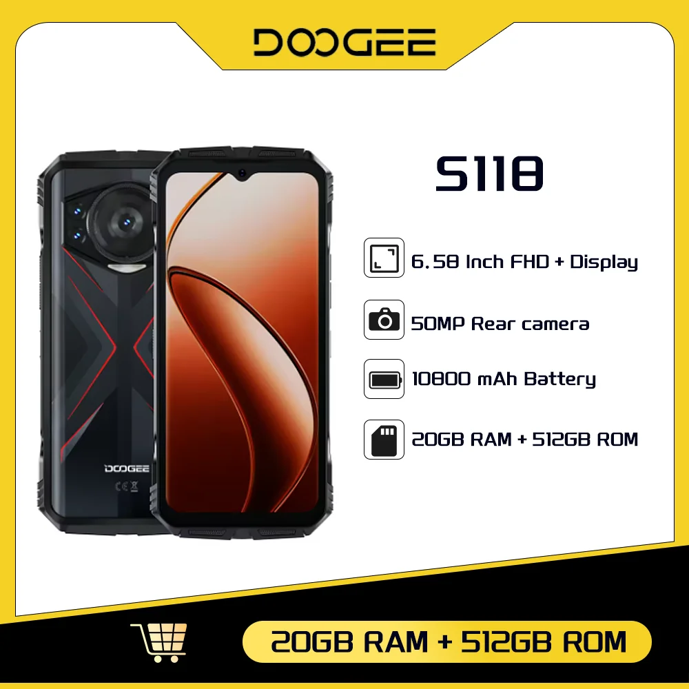 [Мировая премьера] Прочный смартфон DOOGEE S118, расширенный 20 ГБ (8 + 12 ГБ), 6,58 дюйма, FHD + экран Helio G99, 10800 мАч, 50 МП, AI-камера, NFC
