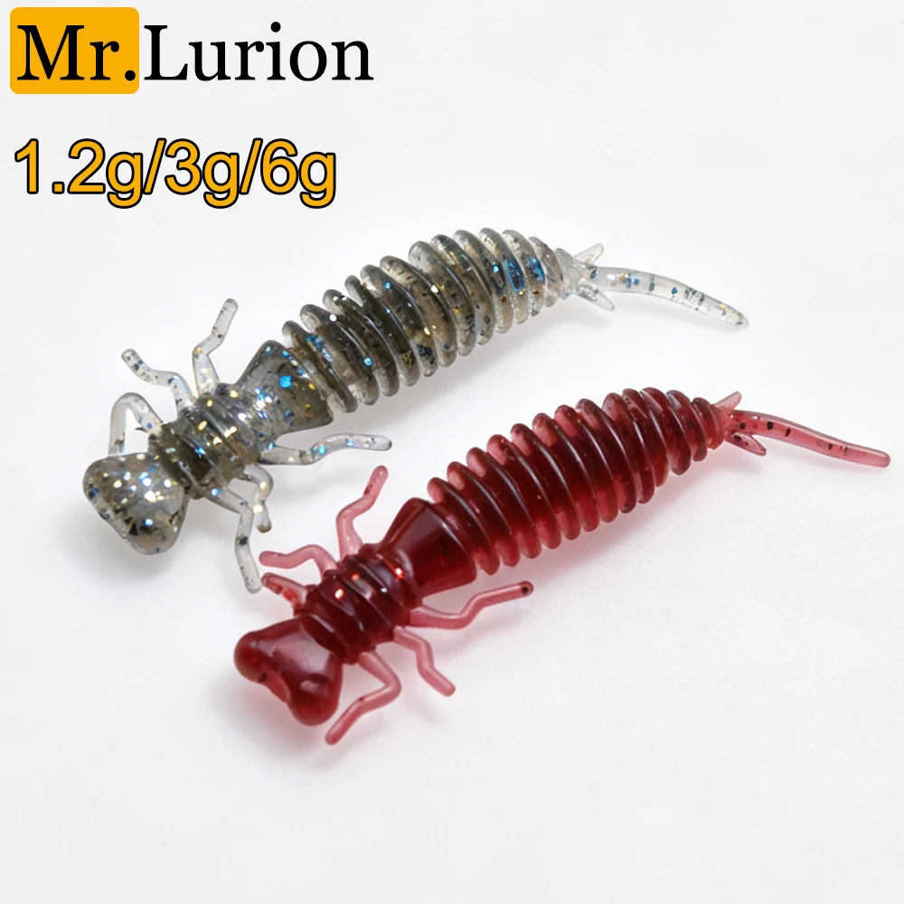 Mr.Lurion 50pcs 1.2g 3g 6g Bionic Bait Dragonfly Larva Soft Fishing Worm Lures Grub Baits Silicone Wobbler Bait