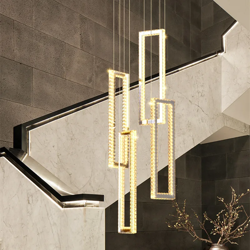 

Modern Home Decoration Gold Crystal Chandelier for Living Room Stair Hotel Villa Hall Pendant Lights Interior Hanging Lighting