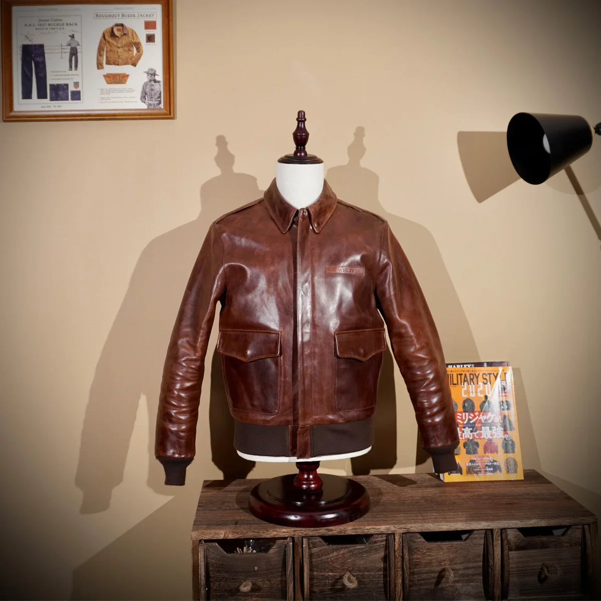 

Classic A2 Flying Jacket Great Escape Super Thick Wax Cracked Cowhide Comparable To Holven Leather Short Khaki Retro.