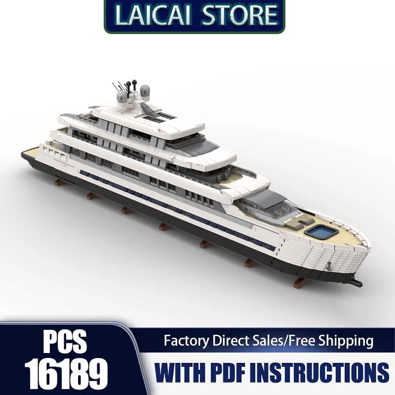 

Moc Building Blocks Large Luxury Yacht - WHITE Version Model Technology Bricks Ship Boat Model DIY Assembly Holiday Toy Gifts