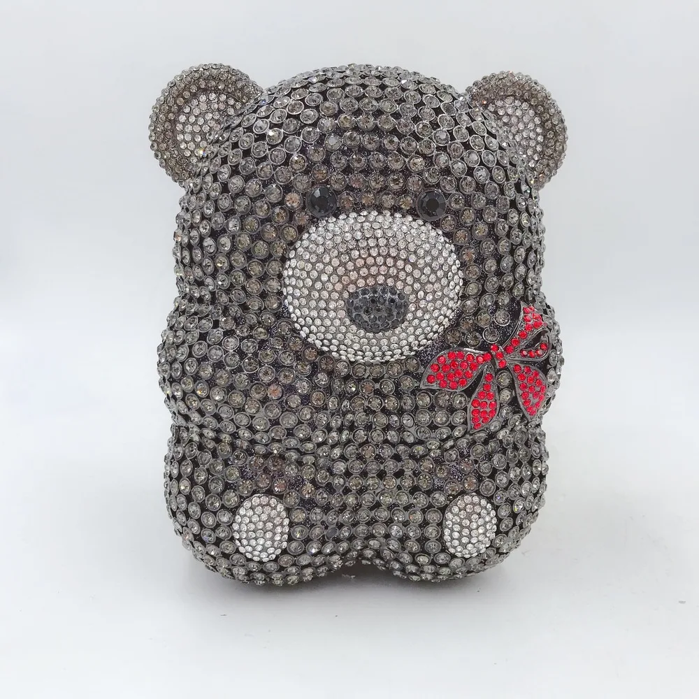 

Cartoon Teddy Bear Rhinestone Bag Empty Metal Crystal Dinner Handmade Diamond Bag Women's Bolsos De Diseñador Lujo Handbag Woman