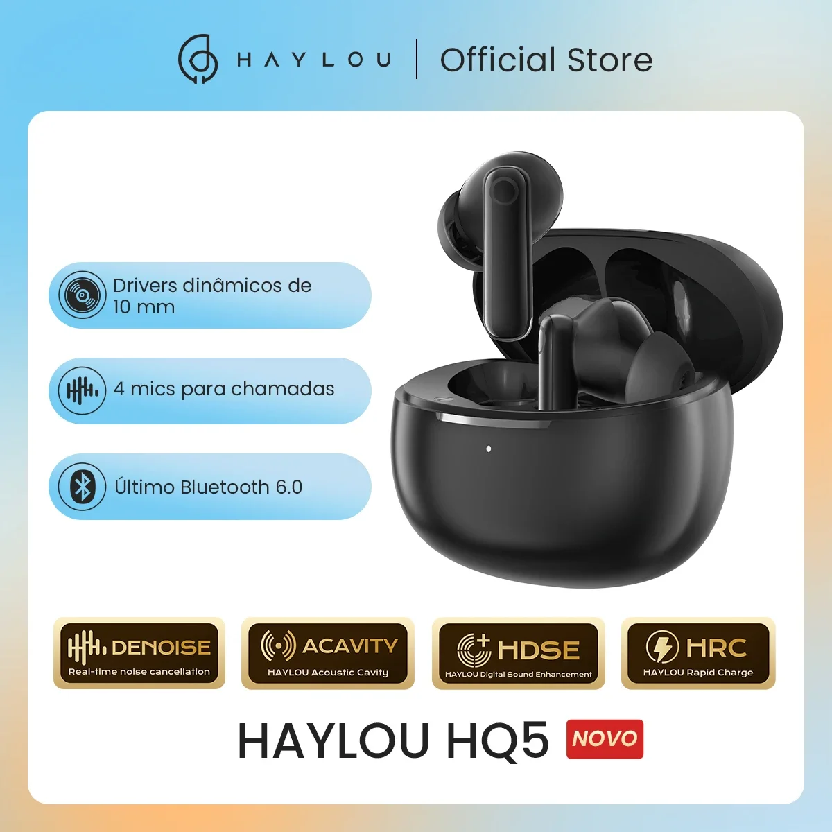 

HAYLOU HQ5 ANC Wireless Earphones Bluetooth 6.0 Noise Cancellation Headphones Fast Charge Earbuds 4 Mic Sports Headset