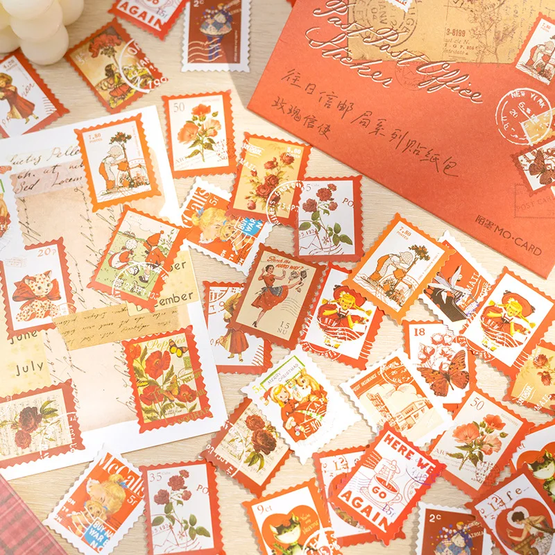 46pcs Old Letter Post Office Decorative Vintage stamp Stickers Scrapbooking Label Diary Stationery Album Phone Journal Planner