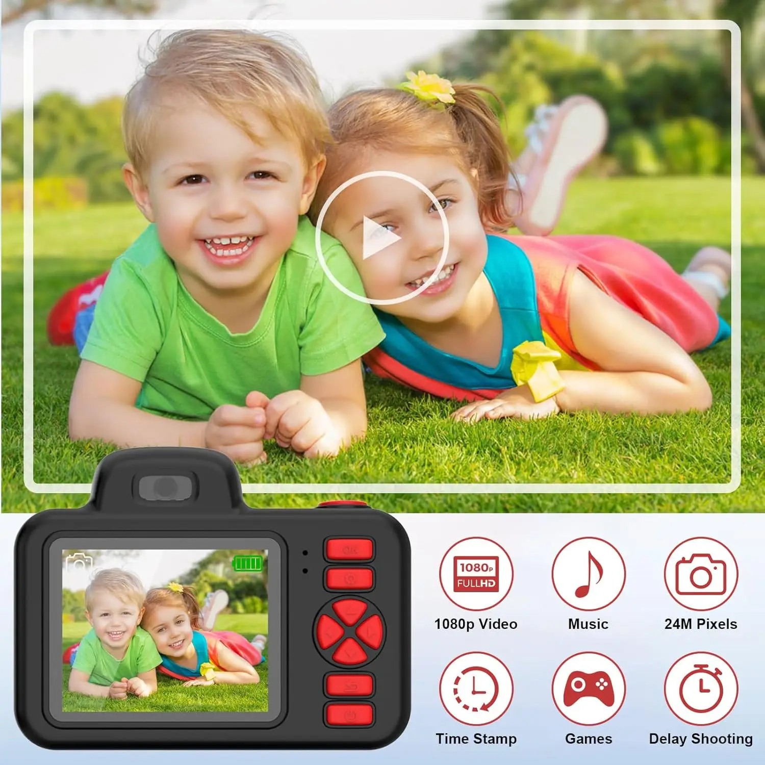 Long Lens Zoom Kids Digital Camera Toys 1080P Photo Video Camera Flash 2.0 inch Screen Birthday Festvial Gifts Mini Child Camera