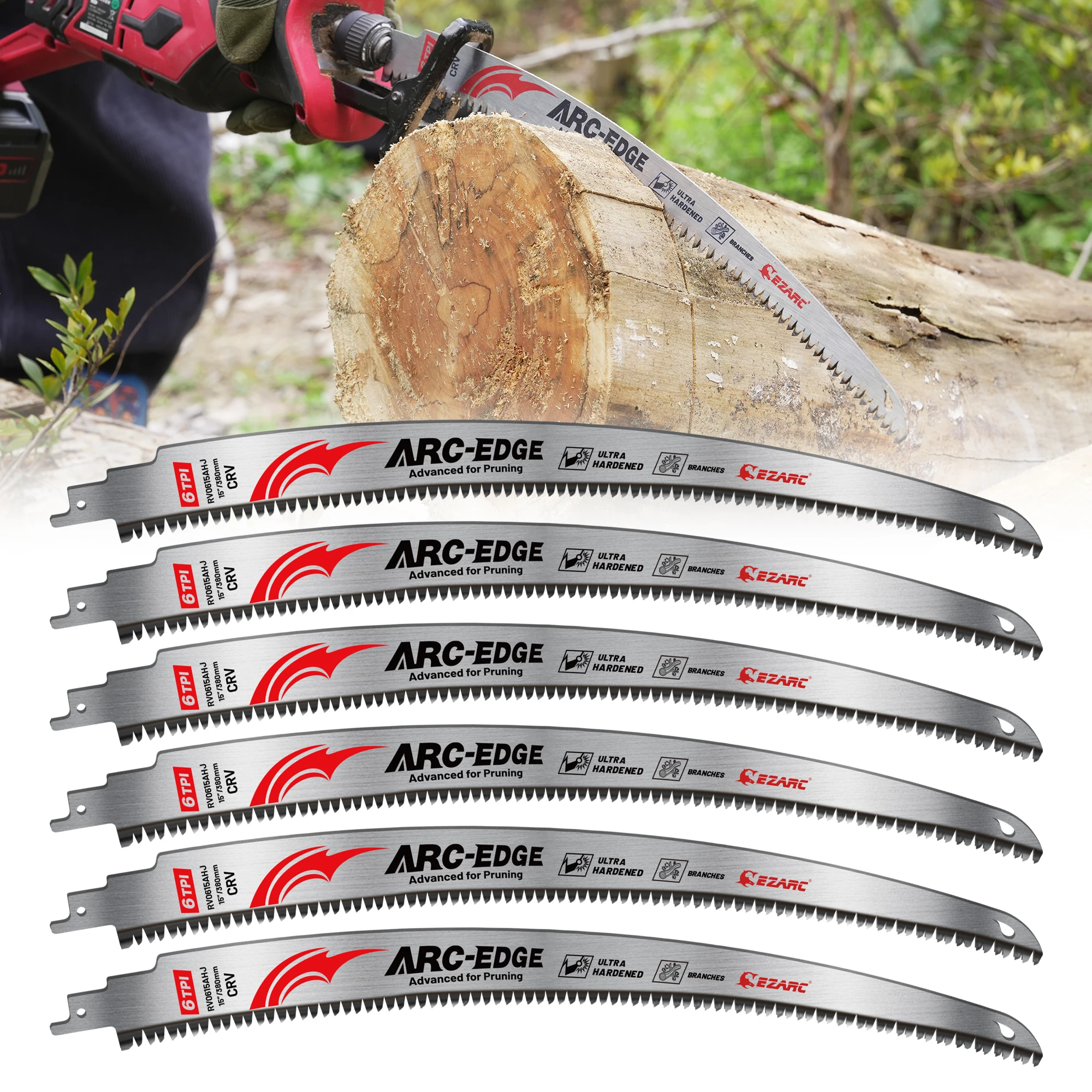 EZARC 15inch(380mm) Arc Edge Reciprocating Saw Blades 6TPI Extra-Long Japanese Teeth Wood Pruning Tools for Tree Larger Branches