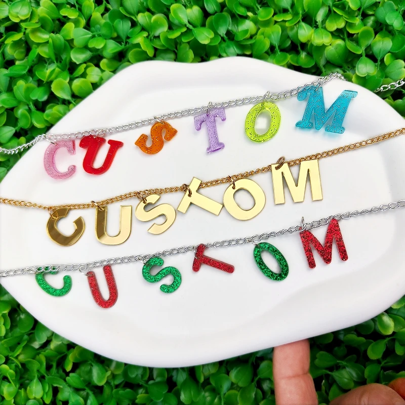 

KUGUYS индивидуальное акриловое ожерелье с подвеской в виде буквы и имени, ювелирные изделия на заказ, минимальное количество заказа, цельное свяжитесь со службой поддержки клиентов