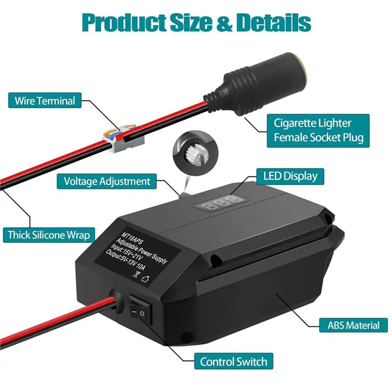 A01F-6X DC 18V To 12V Step Down Converter For 18V Battery,Power Wheels Battery Adapter, Cigarette Lighter Buck Adapter
