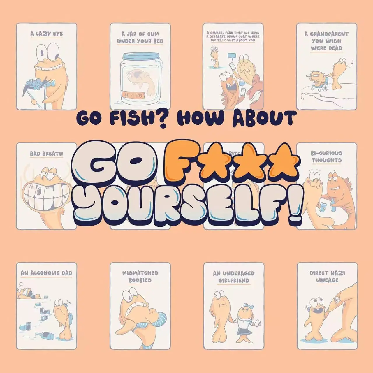 48 pcs/bag Go Fish Card Game Yourself Fun Gag Gift  Funny cards for family gatherings, pastime, parties