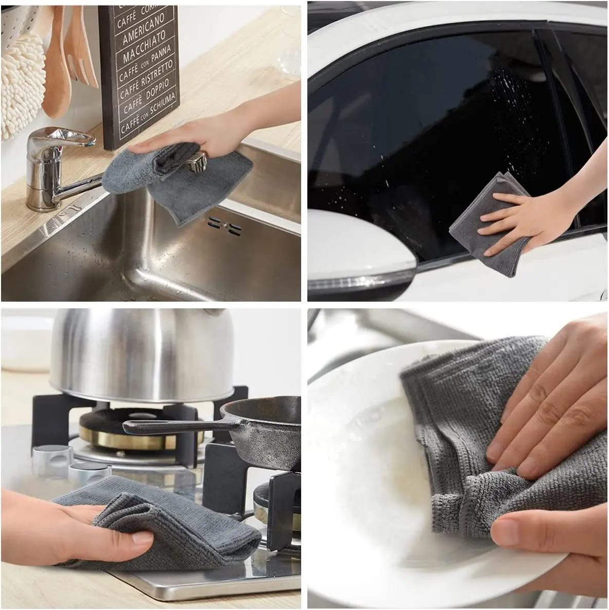 Hot Sale Household Microfiber Cleaning Cloth Dish Cloth For Washing Kitchen Washcloth Fast Drying Black 12inx12in 10 Pack