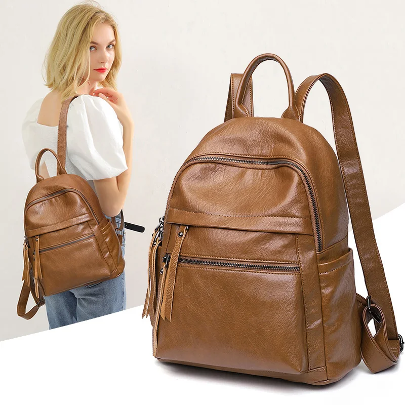 

Fashion Women's Backpack New Large Capacity Luxury Women Bag Soft PU Leather Travel Backpacks Girls School Bag