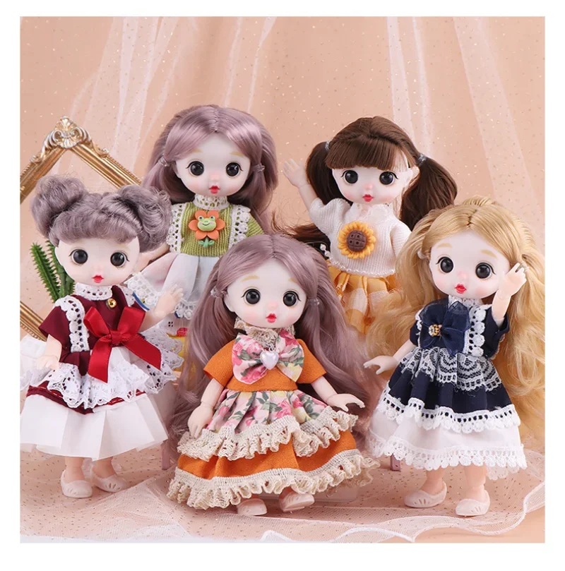 16cm Lolita Mini Bjd Doll Cute Little Girl  Ball Jointed Doll Lolita Dress UpPlay House Toys Make Up Doll for Kid Birthday Gift