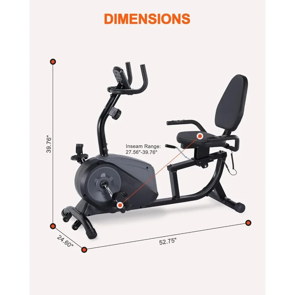 Recumbent Exercise Bike Bluetooth Connectivity, 16 Levels Magnetic Resistance and Pulse Rate Monitor, 350 LB Weight Capacity