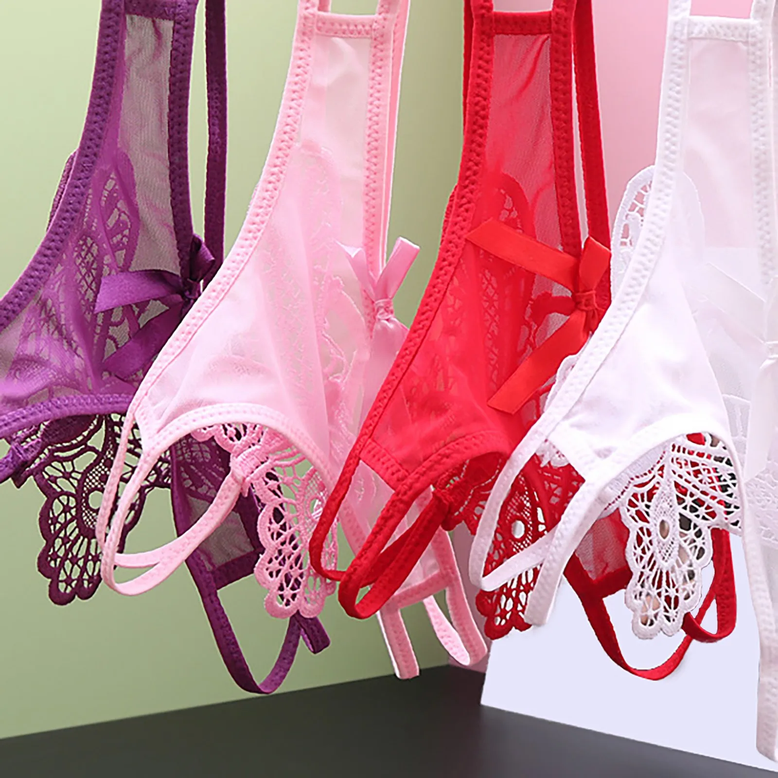 Women Thong Sexy Panties Embroidery Butterfly Panties Sexy Lingerie Thongs Women Sexy Open Crotch Underwear Purple G-string