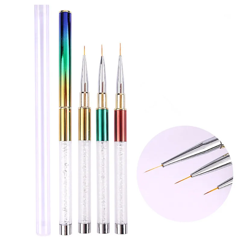 MIFANXI Nail Art Rhinestone Handle Stripes Lines Liner Drawing Brush UV Gel Pattern Design DIY Painting Pen Manicure Tool