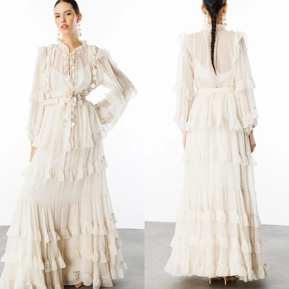 

Customized Matching Chiffon Pleat Ruched A-line O-Neck Long Dresses Bespoke Occasion Homecoming Elegant Pastrol