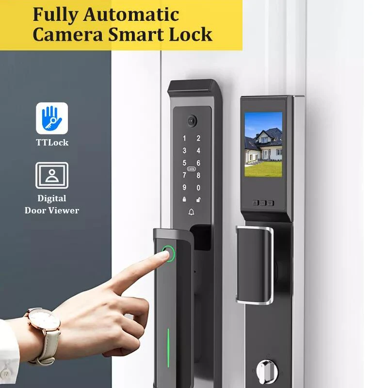 New Moblie TTLock APP Biometric Fingerprint RFID Card Password Key Smart Door Lock Electronic Door Fingerprint Lock With Camera