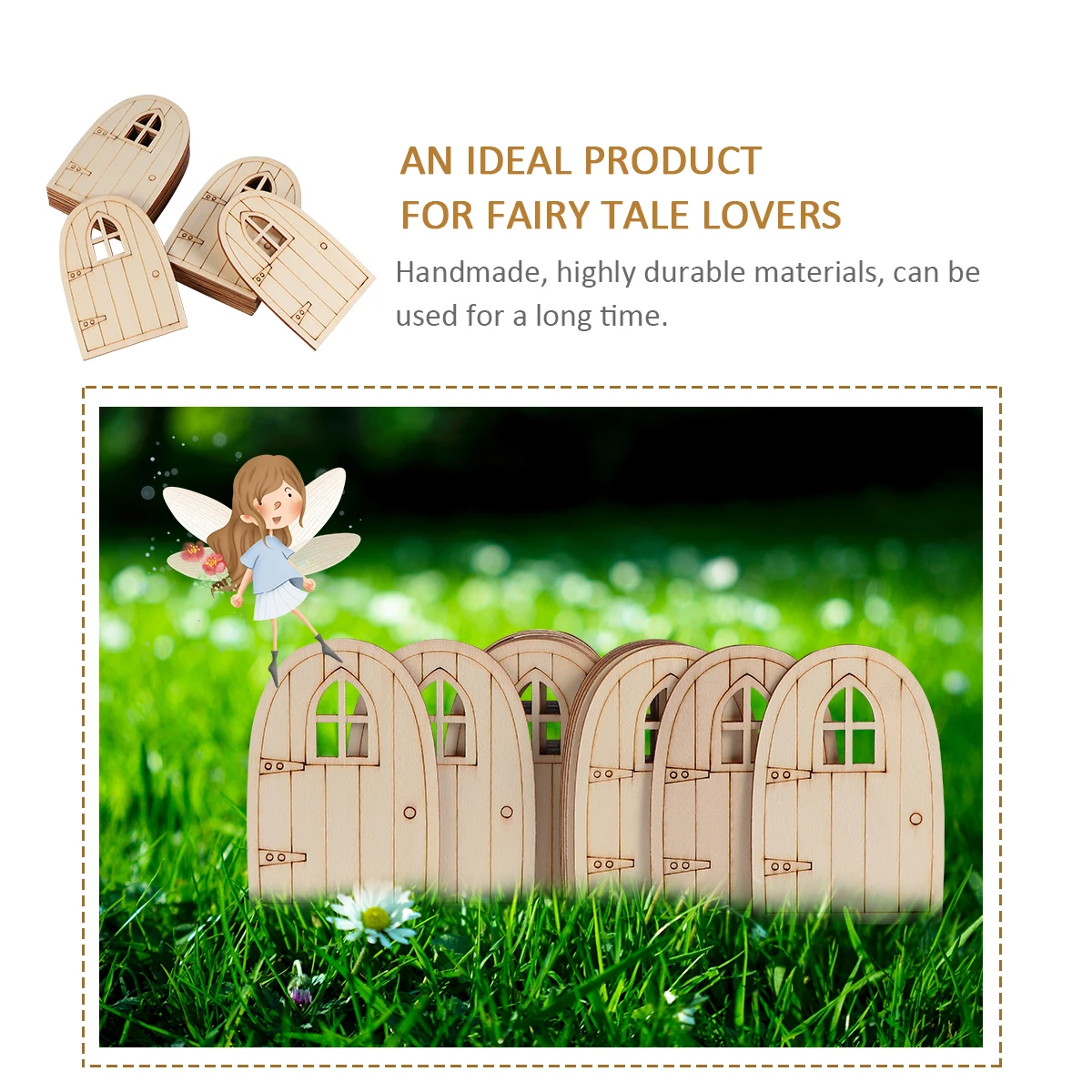 

20Pcs Wood Fairy Door Engraving Garden Adornment Miniature Door Knocker Handle Decoration Miniature Model Garden Adornment
