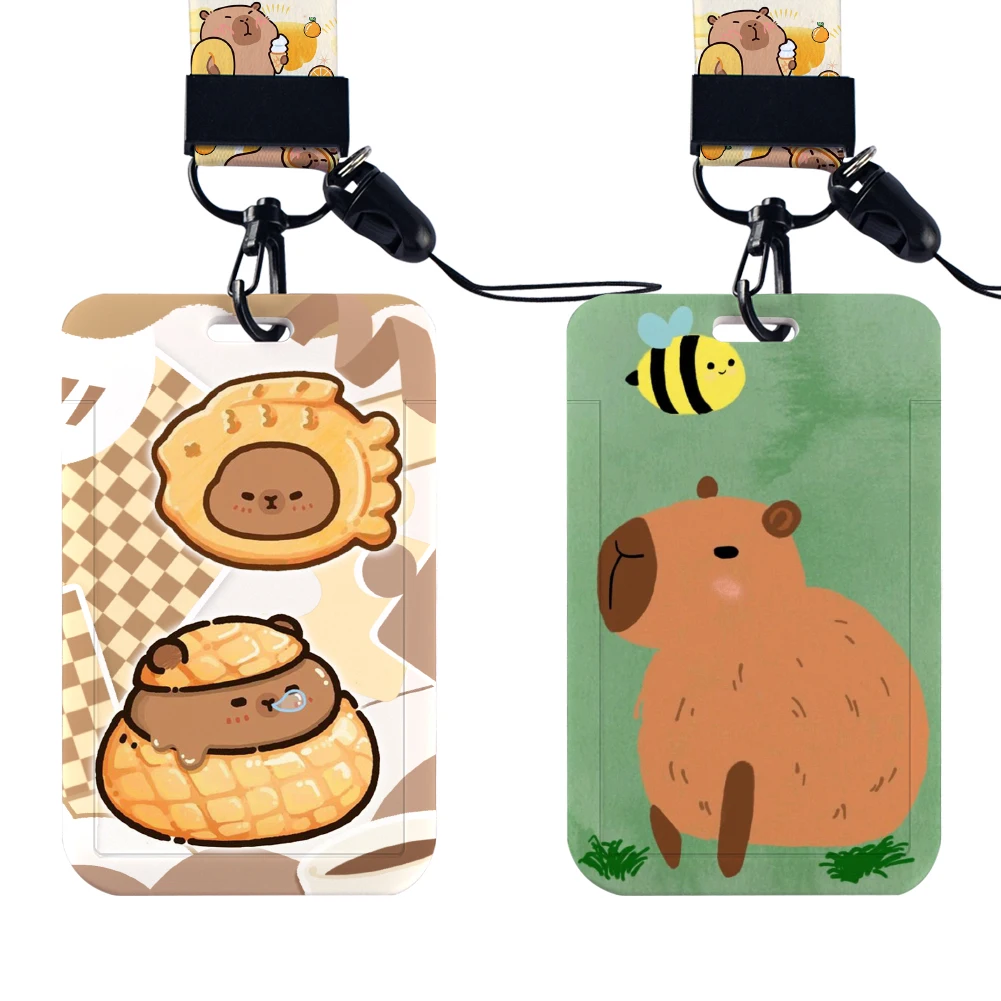 W Cartoon CapybaraCard Holder Neck Strap Lanyards ID Badge Holder Keychain Key Holder Hang Rope Keyrings Accessories Gifts