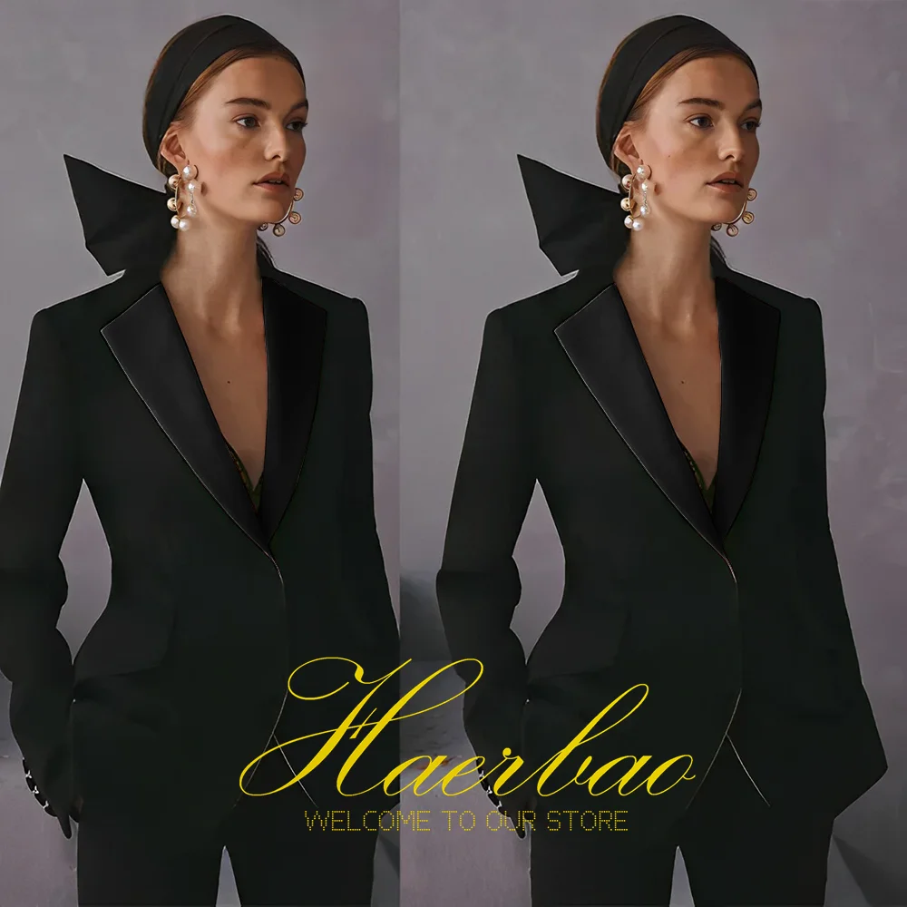 Traje negro ajustado para mujer, chaqueta con solapa con muescas, vestido de novia formal, vestido de mamá, traje de tamaño personalizado, conjunto