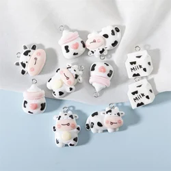 10pcs Mixed Style Super Cute Mini Cows Resin Animal Charms Miniature Crafts DIY Earring Bracelet Pendant Jewelry Accessories