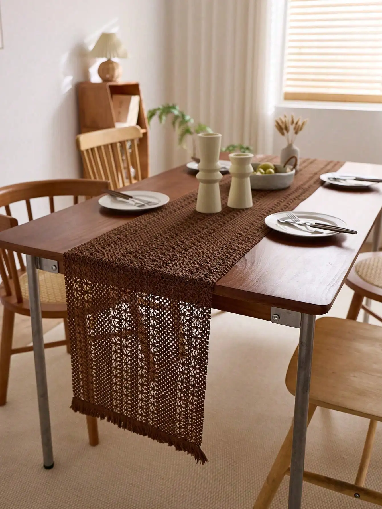 Nordic Table Runner for Kitchen Dining Decor with Bohemian Stripes and Tassels Handwoven Fringe for Spring Summer Party Decor