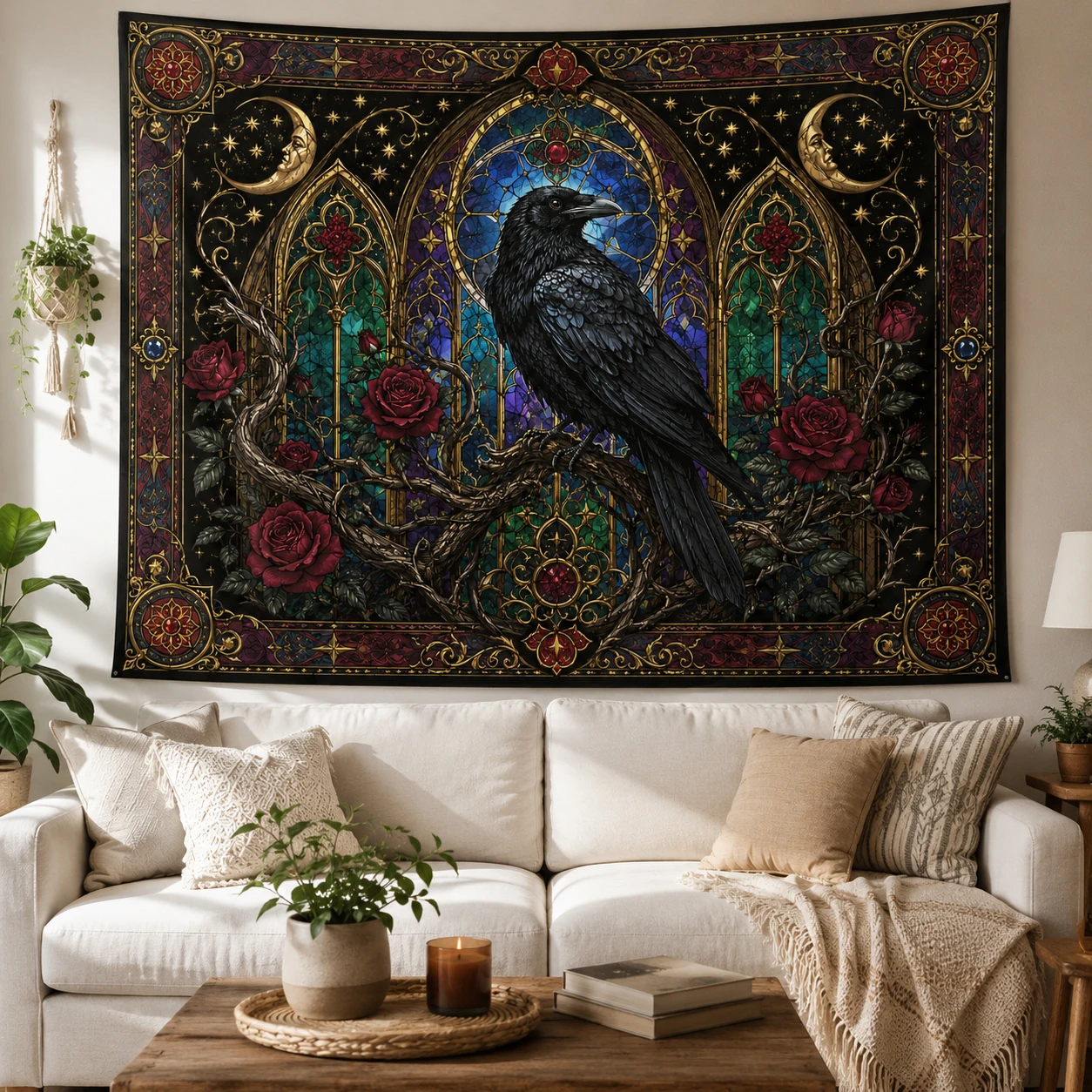 Dark Raven Tapestry Wall Hanging Mystery Totem Gothic Halloween Large Fabric Wall Art Tapestries Boho Aesthetic Decor for Home
