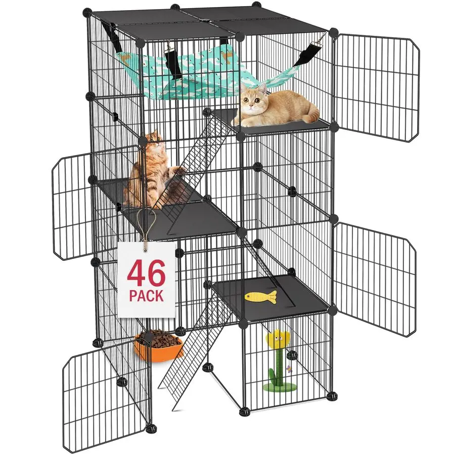 

Клетка для кошек, 4-уровневый сборный вольер-манеж для кошек, для дома и улицы, с гамаком, разборный металлический вольер-клетка для кошек, 2x2
