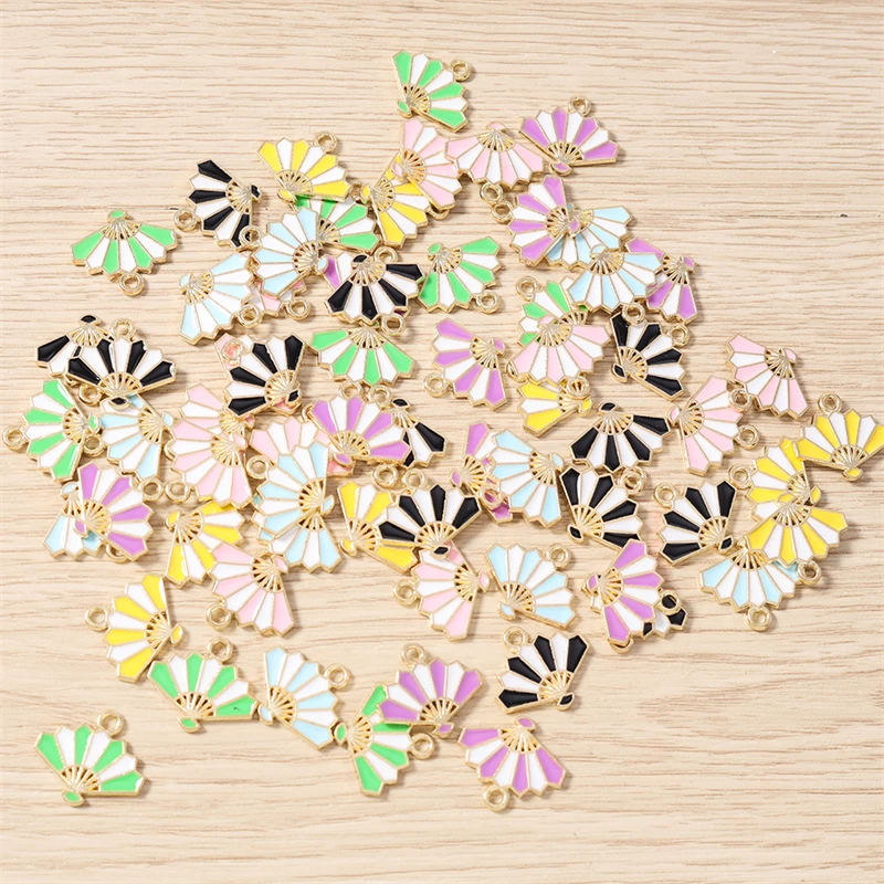 10 Stück 17 x 15 mm niedliche bunte Emaille-Fächer-Anhänger-Verbinder für die Schmuckherstellung, DIY-Halsketten, Ohrringe, handgefertigtes Kunsthandwerk, Zubehör – Detail 11