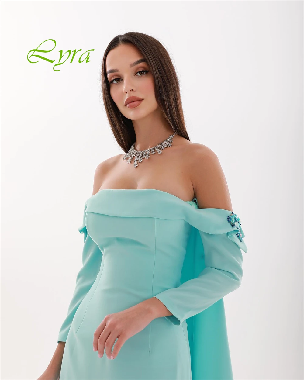 Customized Exquisite Off the Shoulder Sleeveless Prom Dress High Quality Light Green Satin Prom Dresses Delicate Party Gowns