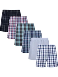 JupiterSecret 6/10pcs Men's Casual Plaid Cotton Boxer Shorts with Elastic Waistband and Button Men's Comfortable Boxer Underwear